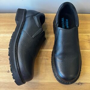 Dr Scholls Winder II Men 7 M Black Leather Slip On Work Shoe Oil Slip Resistant
